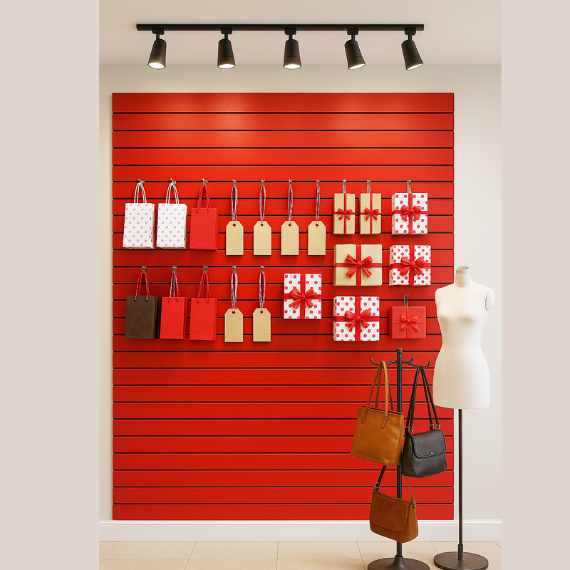 Grooved panel (120 x 120 cm) without strips - Red high gloss. 15 cm - 7 grooves