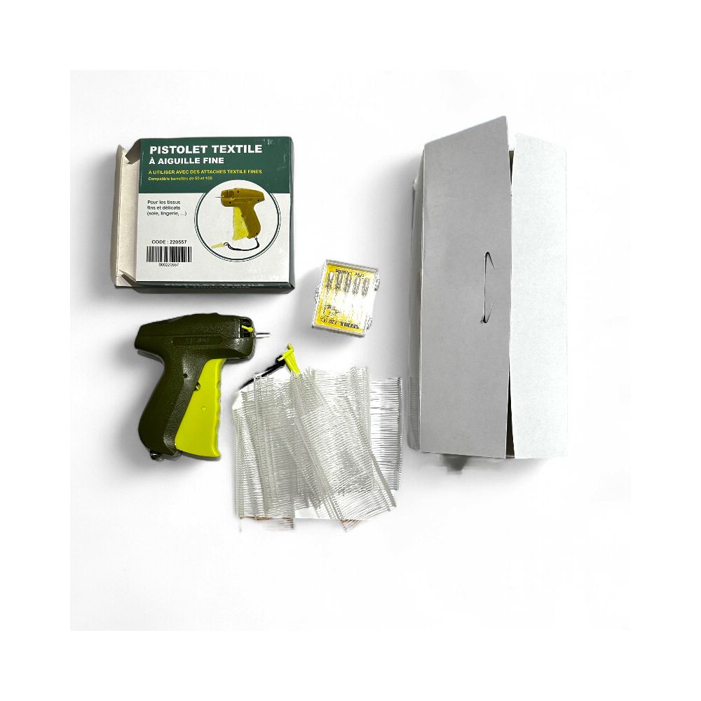 Fabric gun top, quality, fine. Set includes 5 extra needles and 1 pack of pins (5,000)