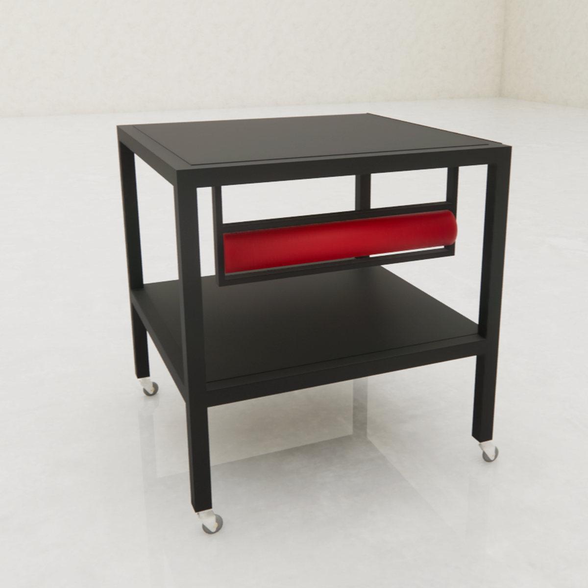 Packing table on wheels with black tabletops, 80 x 80 x H80 cm. Incl. paper roll holders