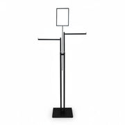 SuperSellerS black adjustable floor clothing rack with two straight arms and a sign holder on a stable base