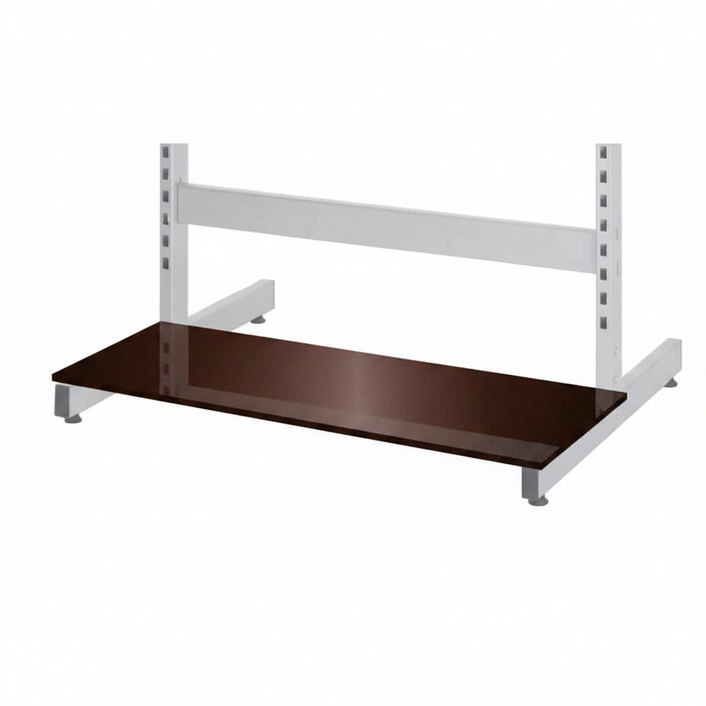 SuperSellerS black retail shelf, 123x37 cm, designed as a flat base or top shelf for panel gondola display systems.