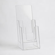 SuperSellerS clear acrylic M65 brochure holder with two tiers for organized display on tables or counters.