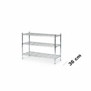 SuperSellerS Tubo chrome wire shelving unit with three shelves, measuring 90 x 122 x 36 cm for retail display.