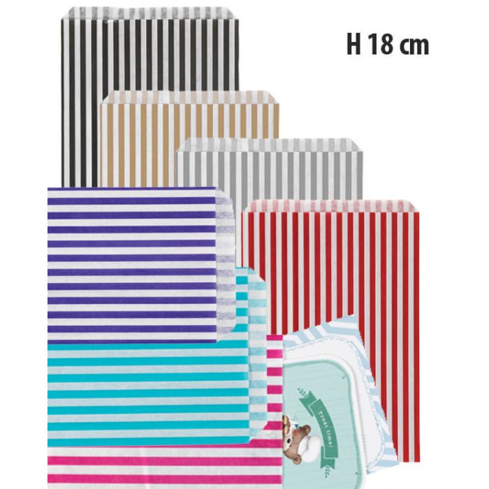 Striped Paper Bags - H 18 cm.